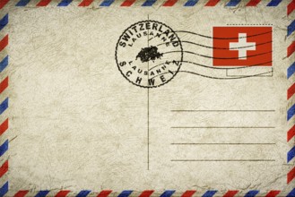 Switzerland Lausanne Vintage Air Mail Envelope with Flag and Postmark