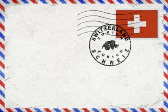 Switzerland flag Vintage Air Mail Envelope with Flag and Postmark