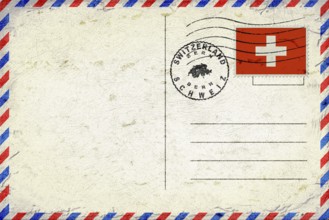 Switzerland flag Vintage Air Mail Envelope with Flag and Postmark