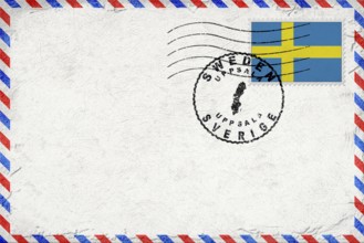 Sweden Uppsala Vintage Air Mail Envelope with Flag and Postmark