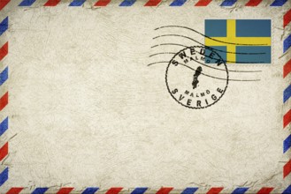Sweden Malmo Vintage Air Mail Envelope with Flag and Postmark