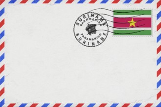Suriname Paramaribo Vintage Air Mail Envelope with Flag and Postmark