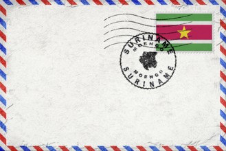 Suriname Moengo Vintage Air Mail Envelope with Flag and Postmark