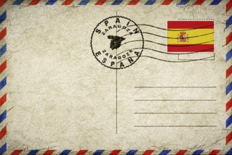 Spain Zaragoza Vintage Air Mail Envelope with Flag and Postmark