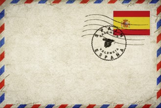 Spain Valencia Vintage Air Mail Envelope with Flag and Postmark