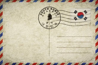 South Korea Gwangju Vintage Air Mail Envelope with Flag and Postmark