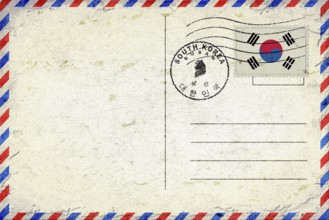 South Korea Busan Vintage Air Mail Envelope with Flag and Postmark