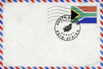 South Africa Durban Vintage Air Mail Envelope with Flag and Postmark