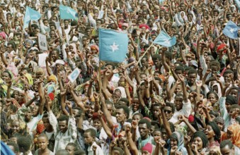 Somalia, Mogadishu, 01.07.1993 Demonstration participant.