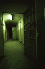 Halle, DEU, 26.01.1999 -- The play Red Ox: Prison, corridor, door