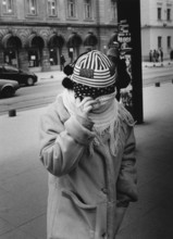 BIH, Bosnia, Sarajevo, 12.01.2006, woman wearing a homemade hat in the old town