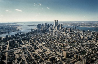 USA NEW YORK View from a helicopter of the Manhattan financial district with the Twin Towers