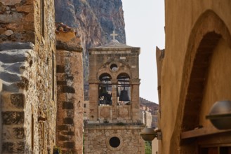 Holy Church of Christ in Chains, Elkomenos Christos, Historic Bell Tower with Crosses, Surrounded