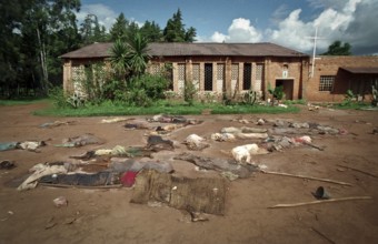 RWA Rwanda Nyamata Victims of the genocide lie in front of a church in Nyamata south of the capital
