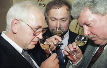 Deu, Rüdesheim, 12.10.1994 Wine tasting. (wine glass, sample, cost) Â© Karsten Thielker