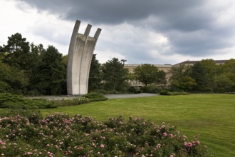 Berlin-Tempelhof airlift memorial based on plans by Eduard Ludwig, popularly known as Hunger Rake