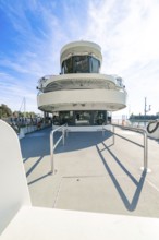 Modern ship on a sunny deck with clear sky and clouds, boat trip, Lake Constance, Germany