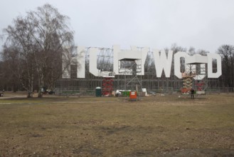 Germany Berin - Construction work on the 14 meter high and 53 meter wide 'Holywood' lettering is