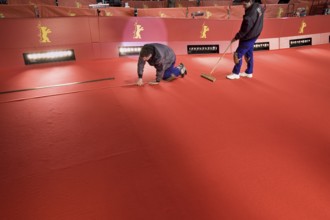 DEU, Germany, Berlin Workers lay the red carpet in front of the opening of the 61st Berlinale in