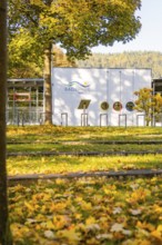 Autumn atmosphere in front of a public building in the park, Nagold, Black Forest, Germany