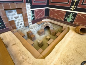 Reconstructed visible substructure of hypocaustum exposed for display purposes ancient Roman floor