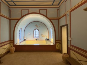 Reconstructed Roman ancient frigidarium cooling room refrigeration room with cold water basin under