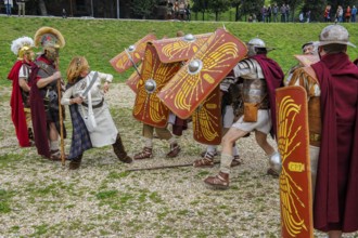 Traditional group Roman soldiers and centurion centurion in the tradition of historic ancient Roman