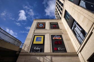 Exterior view of Das Gerber shopping center, Logo, Mauritius, Aldi Süd, Edeka, dm, Drugstore