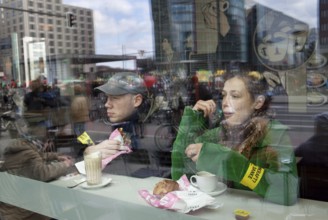 Germany Berlin Anti-nuclear power demonstration in Berlin Mitte. Demonstrators watch the street