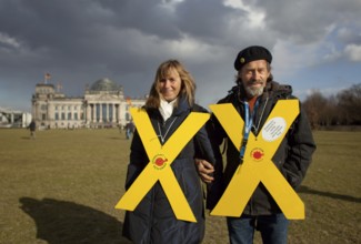 Germany Berlin Anti-nuclear power demonstration in Berlin Mitte. Demonstrators in front of the