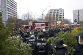GERMANY Police officers on Leipziger Straße during the May 1st rally. Germany Berlin Police during