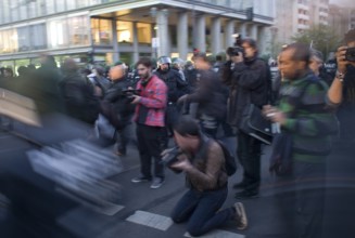 GERMANY Police officers on Leipziger Straße in front of the Ministry of Finance during the May 1