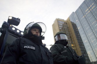 GERMANY Police close Rudi-Dutschke-Straße in front of the Springer Hochaus during the May 1st rally