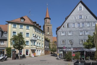 Historic buildings on the market square, St. Michael Church, Old Town, Fürth, Middle Franconia,