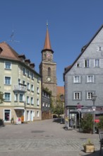 Historic buildings on the market square, St. Michael Church, Old Town, Fürth, Middle Franconia,