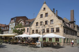Historic buildings on the market square, restaurants, old town, Fürth, Middle Franconia, Franconia,