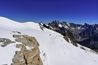 View of the Aiguille Vert mountains, Les Droites, Les Courtes, Aiguille du Midi mountain station,