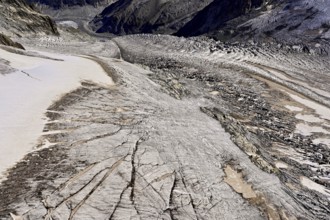 View from the Télécabine Panorama Railway of the glacial crevices of the Glacier du Géant,