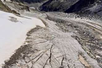 View from the Télécabine Panorama Railway of the glacial crevices of the Glacier du Géant,
