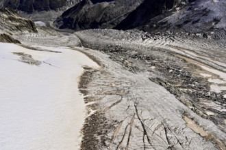 View from the Télécabine Panorama Railway of the glacial crevices of the Glacier du Géant,