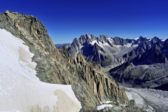 View from the Télécabine Panorama Mont-Blanc of the mountains Aiguille Vert, Les Droites, Les