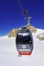 Télécabine Panoramic Mont-Blanc, opened in 1957, floats 5 km above glaciers between Aiguille du