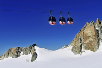 Télécabine Panoramic Mont-Blanc, opened in 1957, floats 5 km above glaciers between Aiguille du