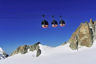 Télécabine Panoramic Mont-Blanc, opened in 1957, floats 5 km above glaciers between Aiguille du