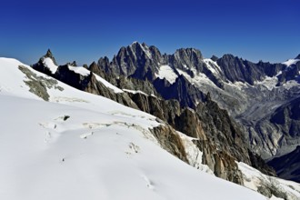 View of the Aiguille Vert mountains, Les Droites, Les Courtes, Aiguille du Midi mountain station,