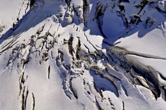 View from the Télécabine Panorama Railway of the glacial crevices of the Glacier du Géant,