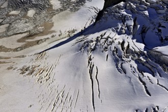 View from the Télécabine Panorama Railway of the glacial crevices of the Glacier du Géant,