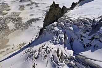 View from the Télécabine Panorama Railway of the glacial crevices of the Glacier du Géant,
