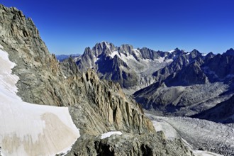 View from the Télécabine Panorama Mont-Blanc of the mountains Aiguille Vert, Les Droites, Les