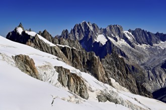 View of the Aiguille Vert mountains, Les Droites, Les Courtes, Aiguille du Midi mountain station,